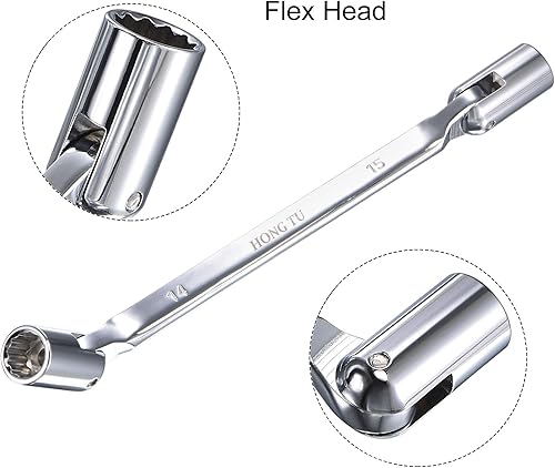 Miniatura 3 de uxcell Llave de cabeza flexible de 12 puntos, extremo de caja giratoria doble métrica de 0.551 in x 0.591 in, rotación CR-V de 180 grados para