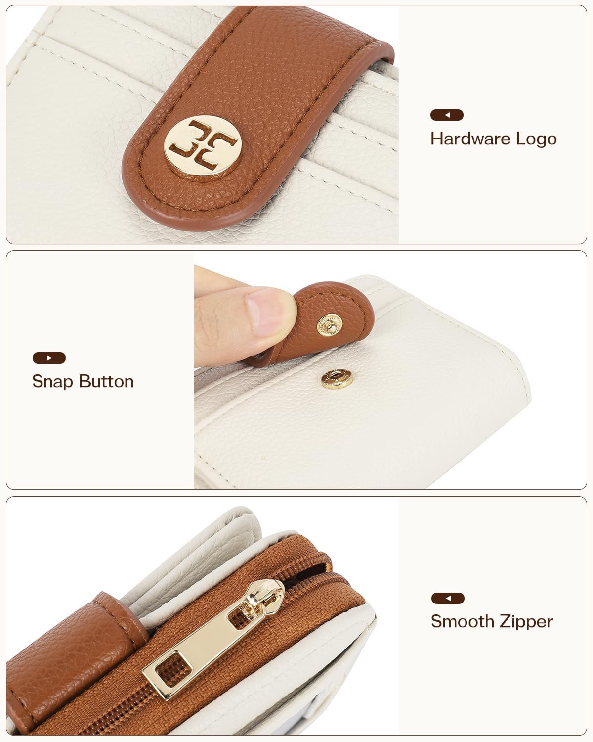 Telena Small Wallet Women RFID Blocking Bifold Card Holder Leather Wallets with Zipper Coin Pocket Beige Brown - Image 5