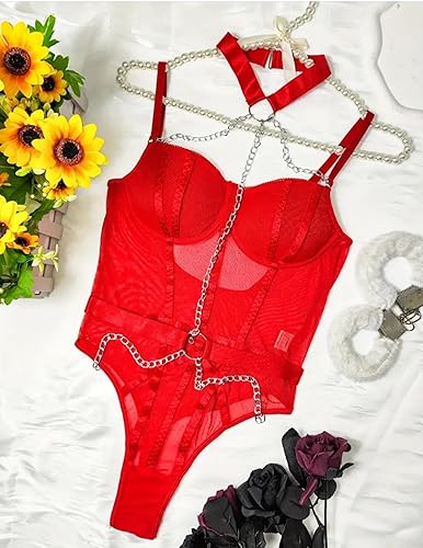 Miniatura 5 de Avidlove Lencería de una pieza para mujer, babydoll con aros y gargantilla, tallas S-XXL