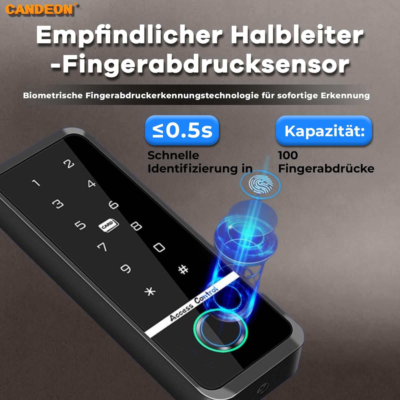Elektronisches Smartes Türschloss, RFID/Tuya-App/WiFi Zugangskontrolle Tastatur Fingerprint Türöffner, Wasserdicht Touchscreen Codeschloss für Außen- und Innenbereich, 125 kHz /13,56 MHz
