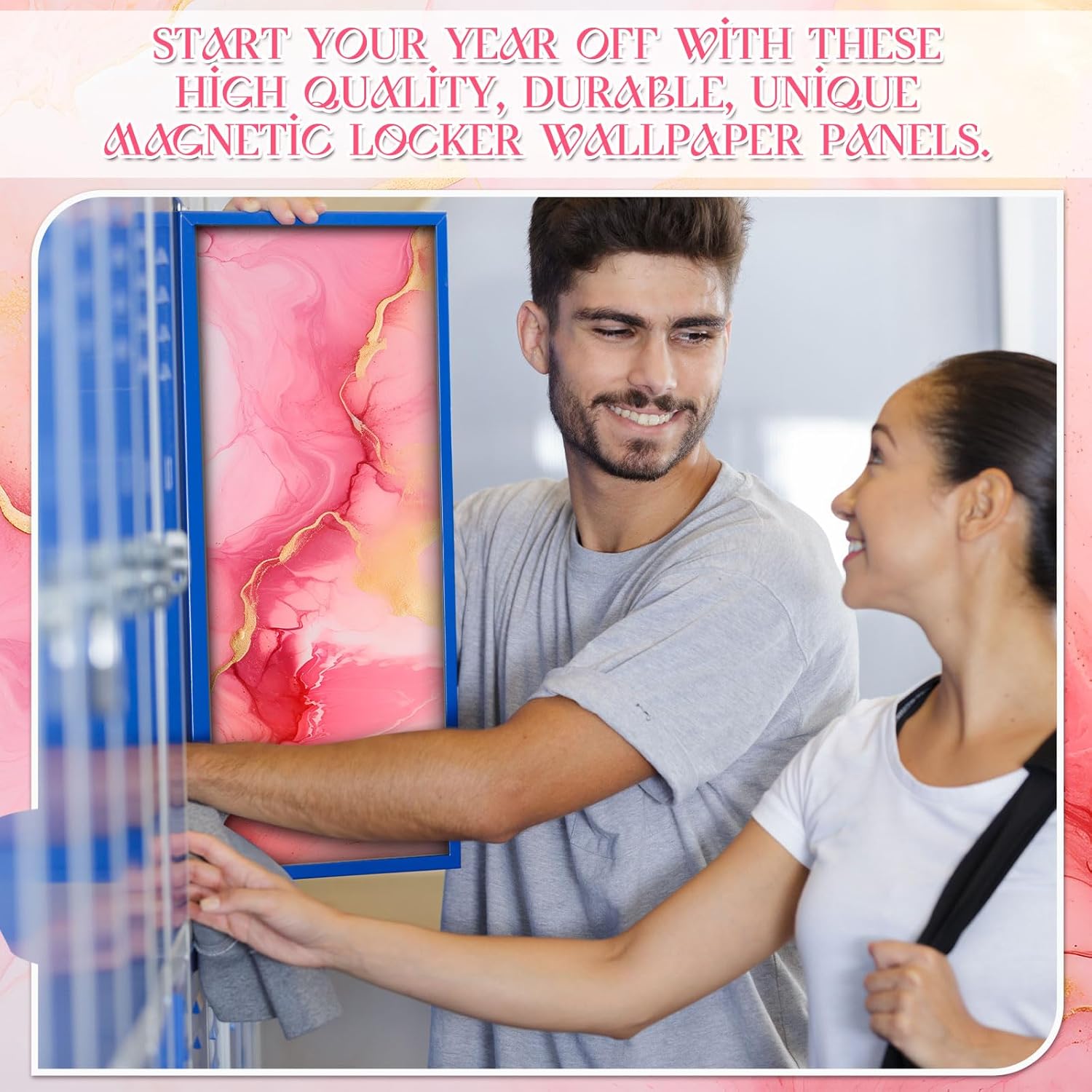 Tinideya 4 Pcs School Locker Magnetic Wallpaper 12 x 36 Inch Magnetic Removable Locker Sticker Accessories for Middle High School Students University Office Accessories(Marble,Pink)