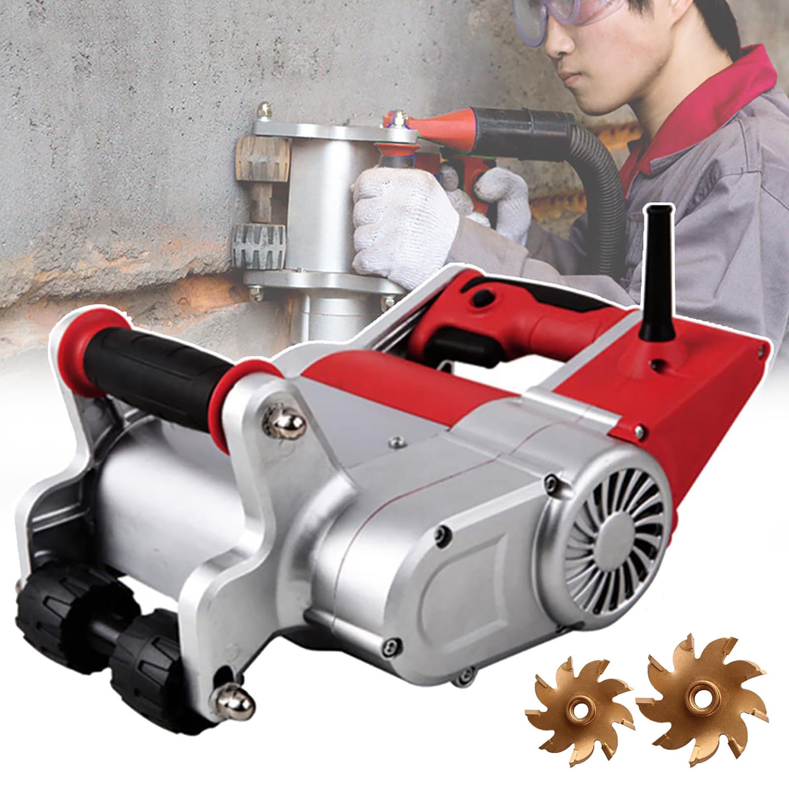 GSHSHOU Wall Chaser 1100W Handheld Concrete Cutting Slotting Machine 2000RPM Electric Brick Wall Chaser Groove Cutting Device with 35mm and 25mm cutting heads 110V