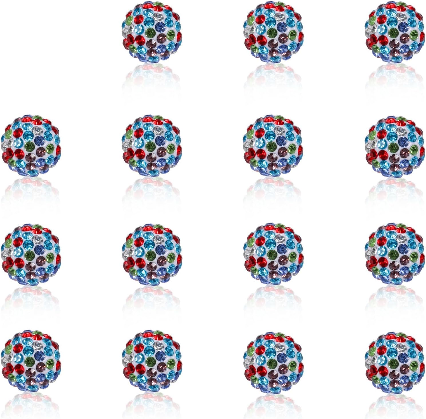 15pcs 10mm Rhinestone Beads for Crafting, Mixed Colors Shiny Round Shamballa Disco Ball Beads Fancy Sparkle Crystal Clay Bead for DIY Necklace Bracelet Earring Jewelry Making