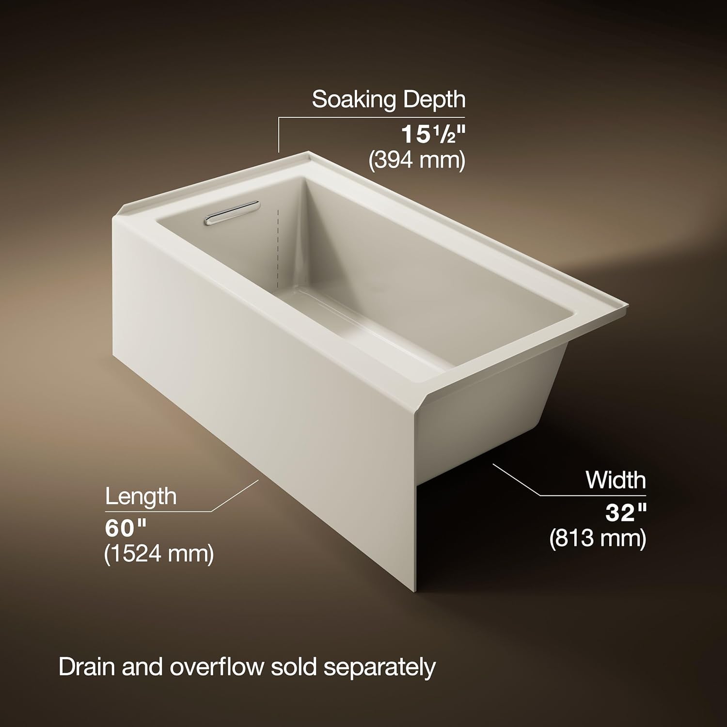 Kohler 1957-LA-96 Underscore® 60" x 32" alcove bath, left drain, Biscuit