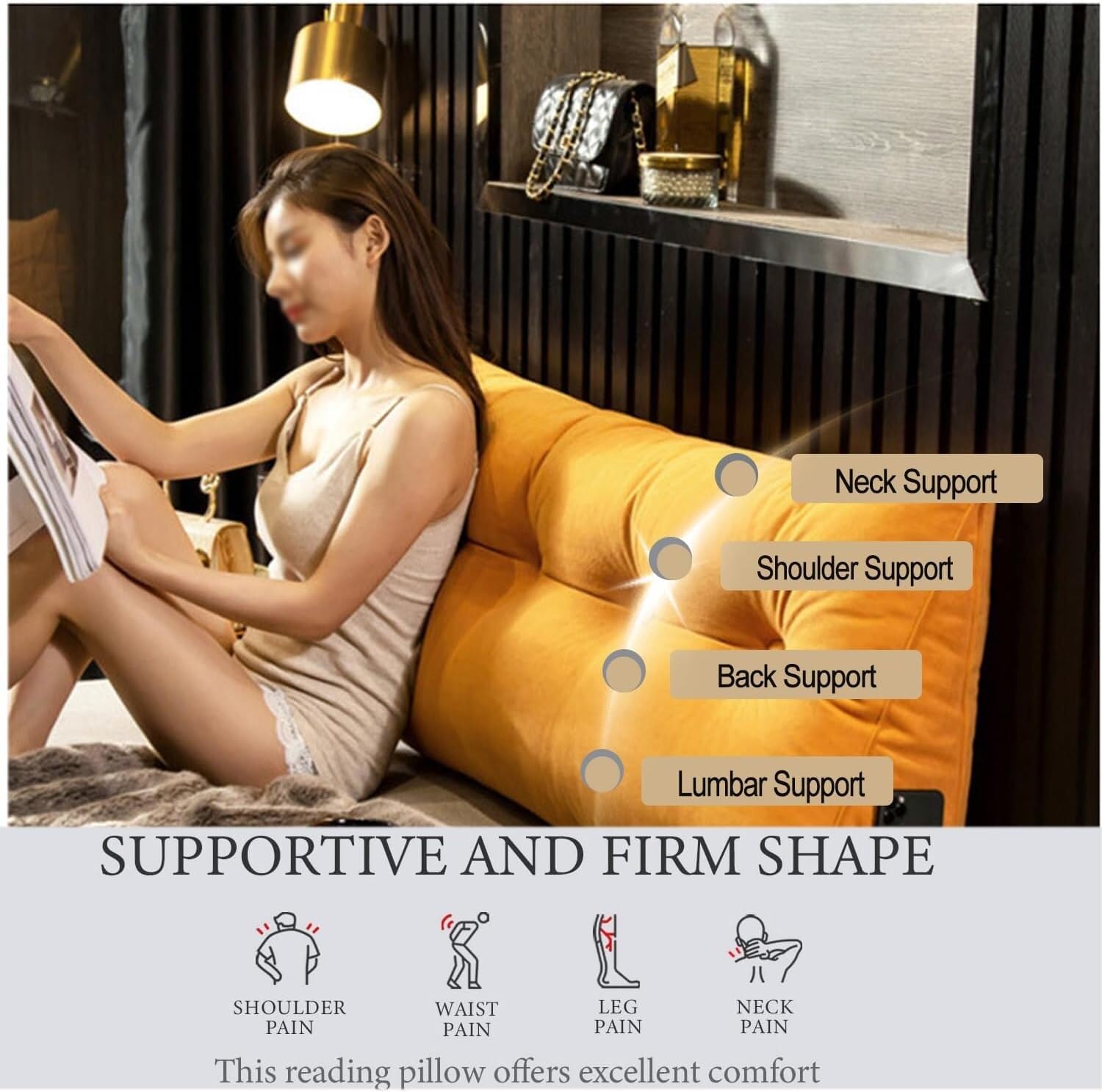 Almohada de Espuma viscoelástica para la Espalda Cojín Triangular en Forma de cuña for cabecera, Respaldo de sofá, Soporte de Lectura for Cama(60cm)