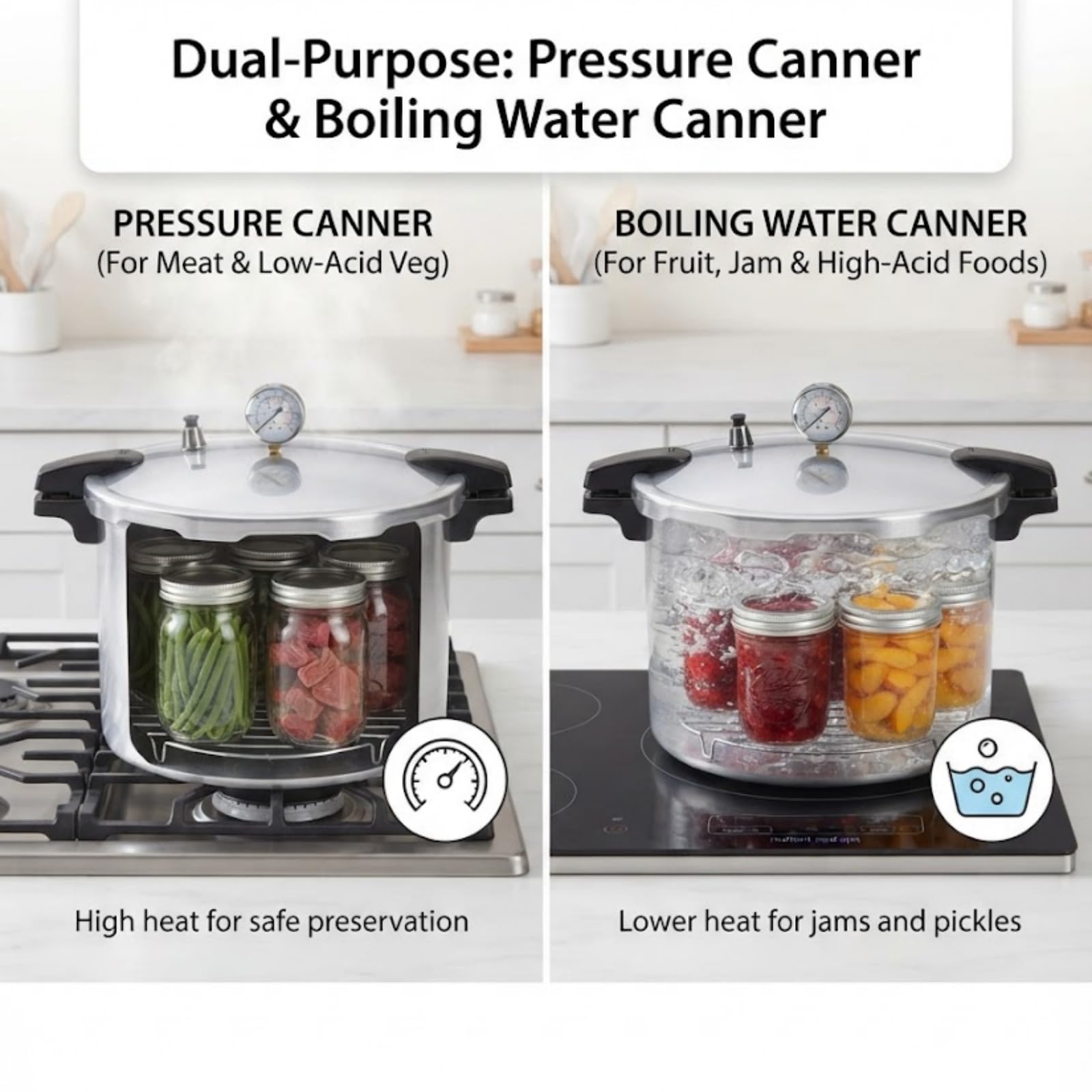 Canner à Pression Compatible à Induction 23 Quarts, Pot de Conserve Polyvalent pour Les Grands Lots de viandes, légumes et confitures