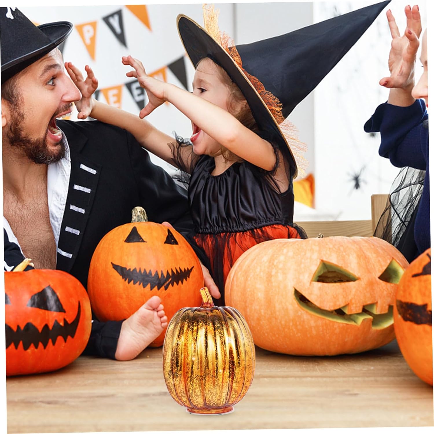 IMIKEYA 1pc Decorative Glass Pumpkin Light Creative Led Pumpkin Lantern for Halloween Home Decor for Parties and