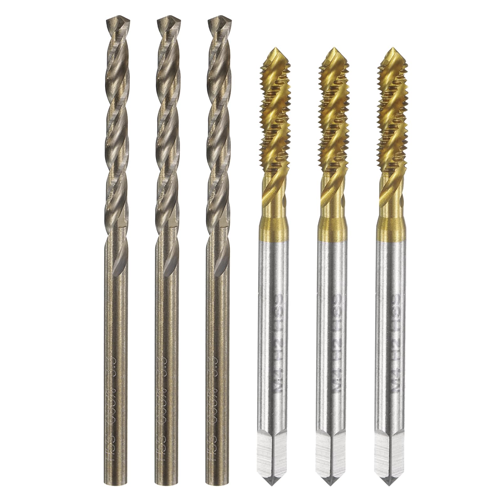 Set di Maschi e Punte da Trapano, 3 Maschi per Filettatura a Spirale metrica M4 x 0,7 e 3 Punte elicoidali da Trapano da 3,3 mm, rivestite in Titanio/Giallo tostato HSS-6542/M35 HSS-CO.