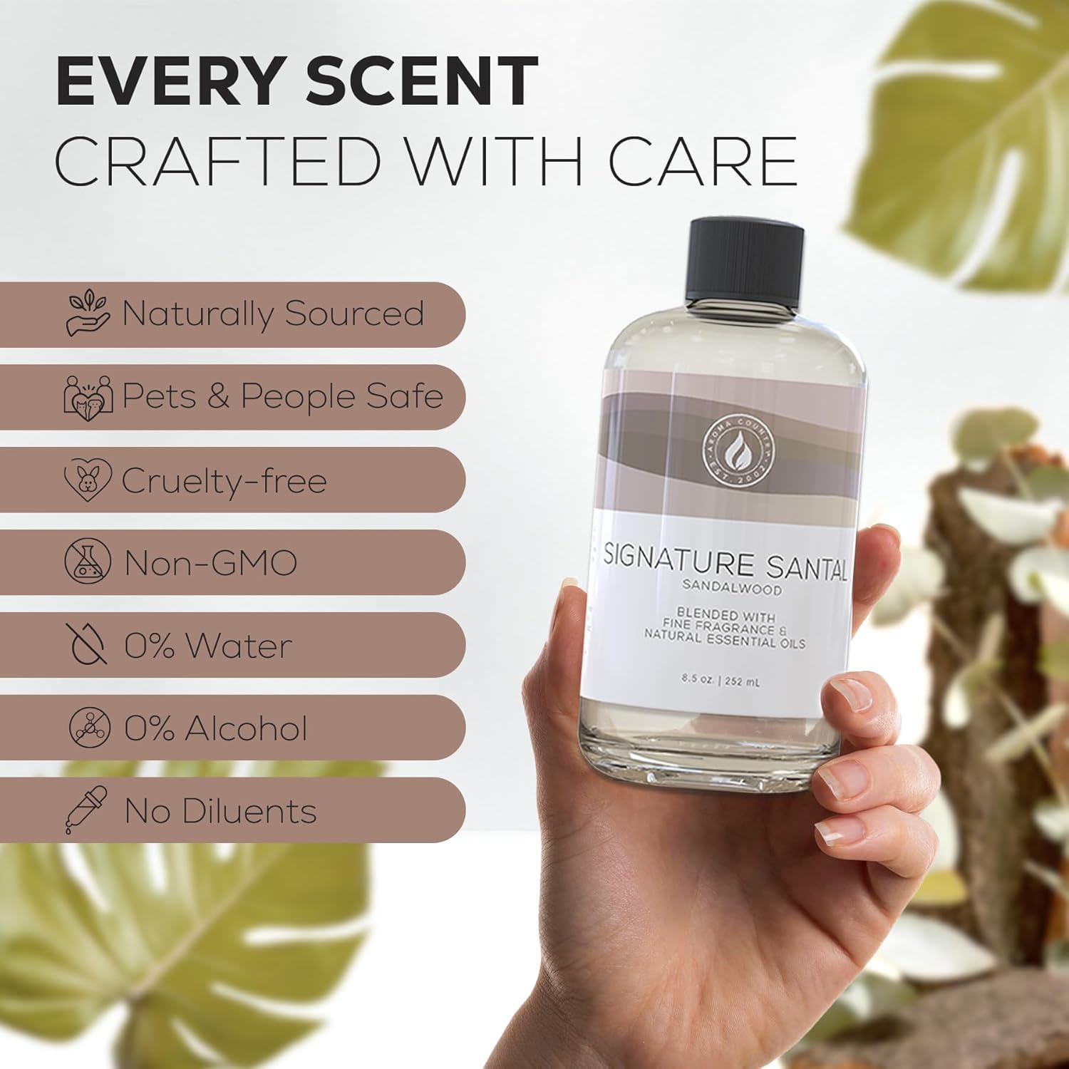 Aroma Country Signature Santal Diffuser Oil - Luxury Essential Oils for Diffuser Refill & Air Freshener Room Spray - Long-Lasting & Natural Home Fragrance, Sandalwood Scented Oil (8.5 Fl. oz) - Image 5