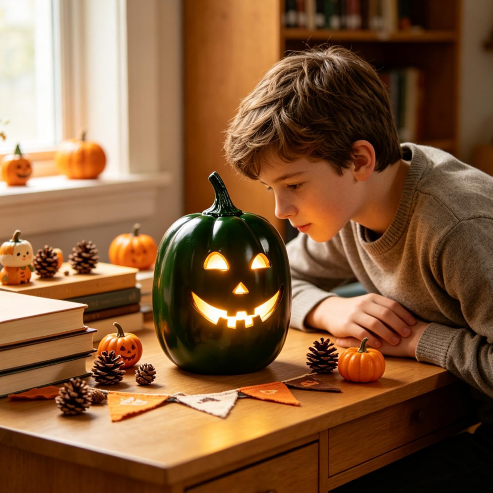 Lanterna a pile spettrale cava della resina delle della della | Decorazioni di Halloween Autunno Luci da Scrivania per la Casa Soggiorno Tavolo da Pranzo Camino Casa infestata Festa