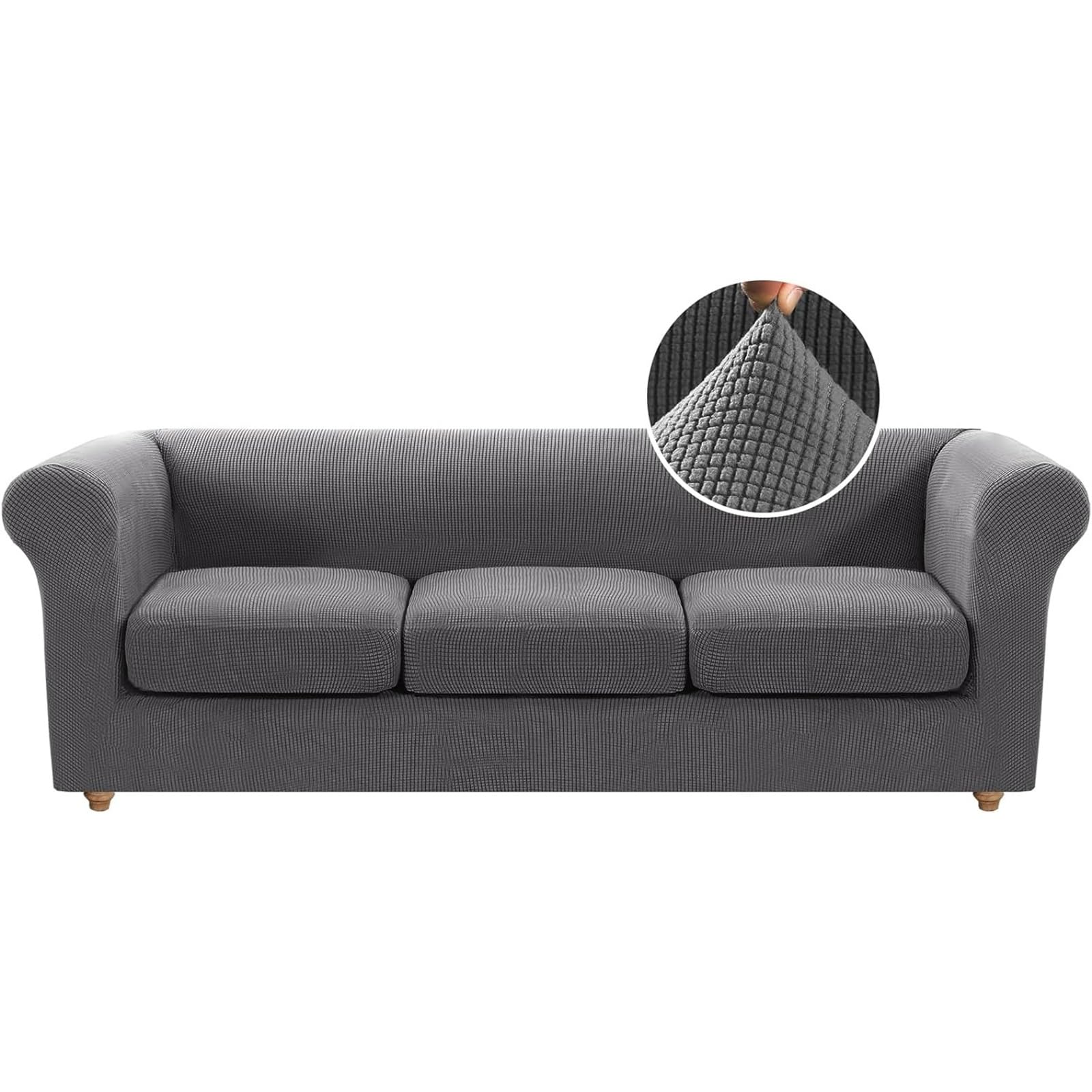 BXFUL Funda de sofá Chesterfield elástica con Cojines de Separadas para Sala de Estar Funda de sofá Antideslizante Suave Protector de Muebles para Perros de Tela Jacquard (3 Plazas,Gris Oscuro)