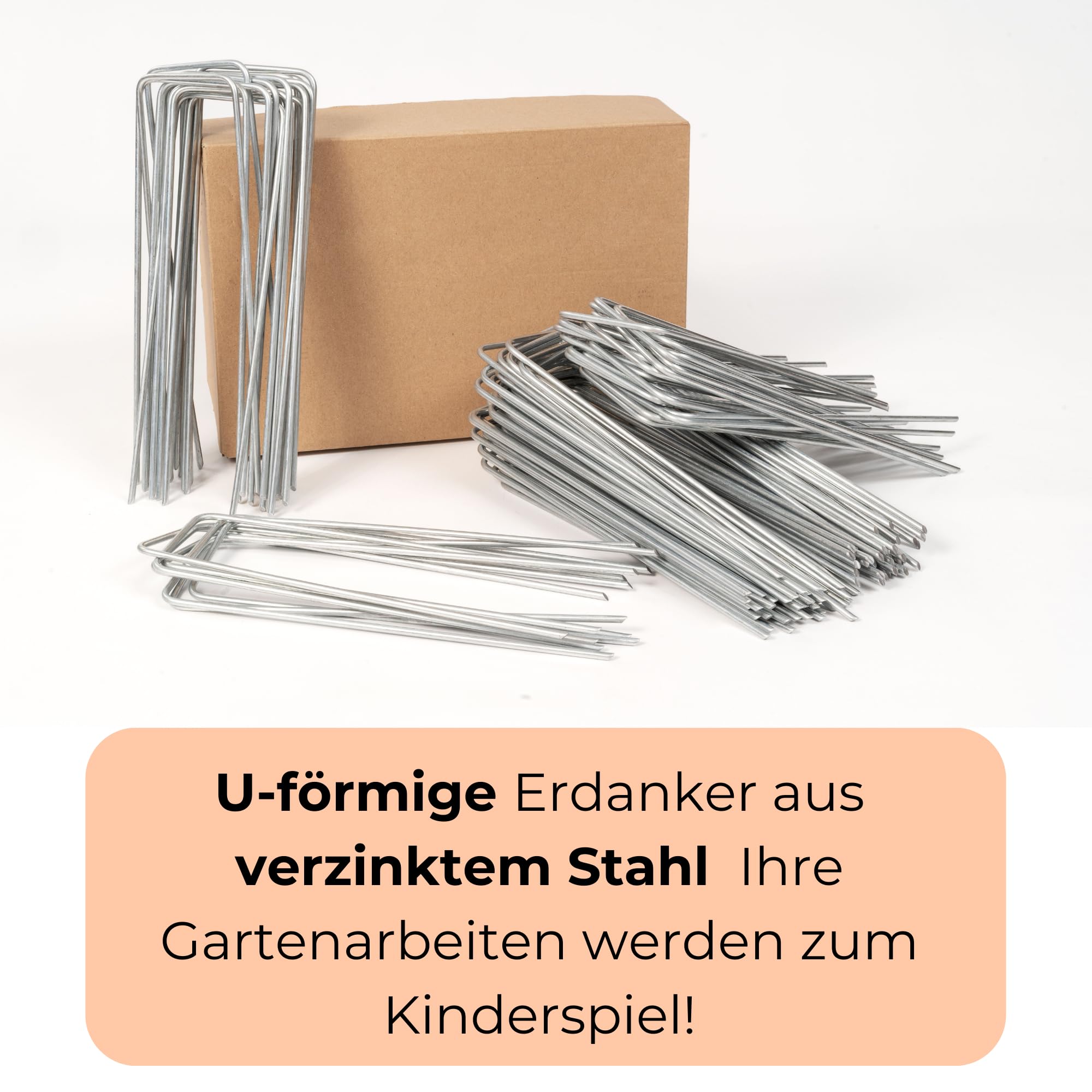100 Picchetti Giardino Telo Pacciamatura in Acciaio Robusto Galvanizzato Ancoraggio, Ø 4 mm, 250 mm Lunghezza x 70 mm Larghezza, Picchetti a U per Reti, Recinzioni