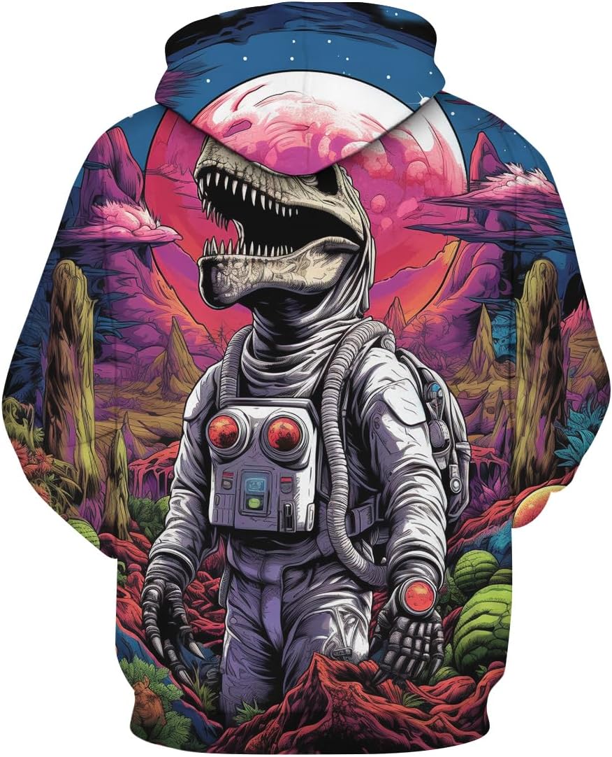 Dinosaur Hoodies For Men 3D Printed Psychedelic Graphic Hoodie Novelty Skull Sweatshirts - Image 2