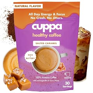 Cuppa Salted Caramel Mushroom Coffee with Adaptogens Superfoods - Lions Mane Ashwagandha Cordyceps Adaptogens MCT to support natural