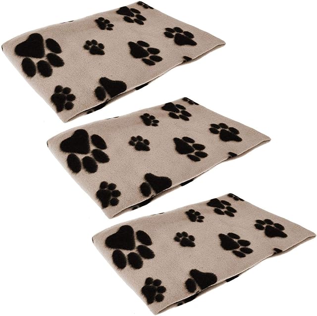 iTrend 3PK Pet Beige Blanket - Touch Soft Fleece Dogs Puppy Cat Kittens Blankets Paws & Bones Print