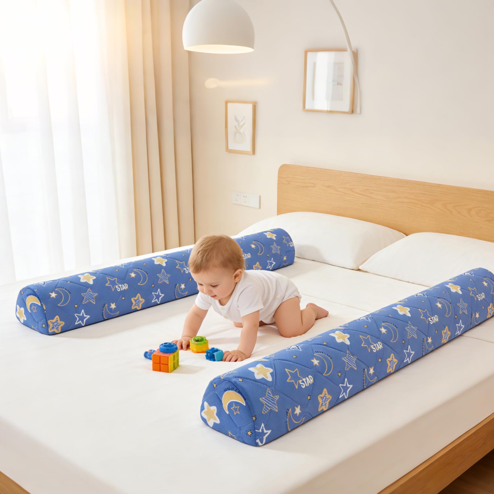 Ceekliybear Protector de cama (paquete de 2) protector de riel de seguridad de espuma con funda antideslizante, hipoalergénica, resistente al agua y lavable, riel de cama para niños, adultos y