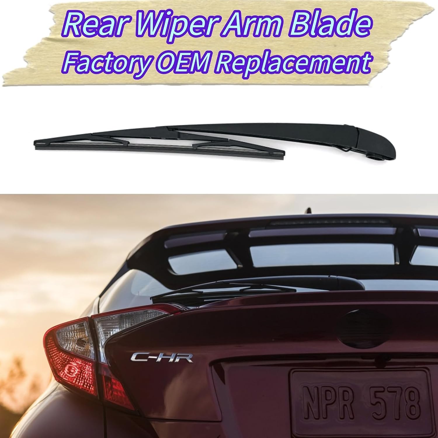 Rear Wiper Blade & Arm Replacement for C-HR 2018-2022 2021 2020 2019 - OEM Fit for LE/Limited/Nightshade/XLE 2.0L Gas Models - All-Season Rear Back Windshield Wiper Blade Set