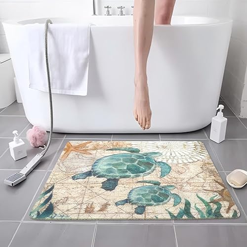 Miniatura 7 de Tapetes de ducha de tortuga marina para ducha interior, tapete de baño cuadrado antideslizante, bonito tapete de ducha para suelo de baño, tapete de