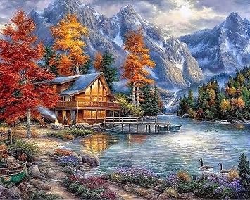 Pavemlo Diamond Painting Set Zubehör Landschaftlicher Herbst, DIY 5D Diamant Stickerei Malerei Kits Hütte, Full Drill Strass Stickerei Bilder DIY Diamant Malerei für House Wall Dekoration 30x40cm