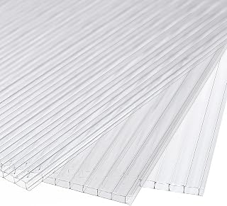 Polycarbonate Greenhouse Panels, Twin-Wall Polycarbonate Panels, Polycarbonate Sheet for All Weather Outdoor Garden and Greenhouse Covering (4'H x 2'W x 0.16''T, 6 Pieces)
