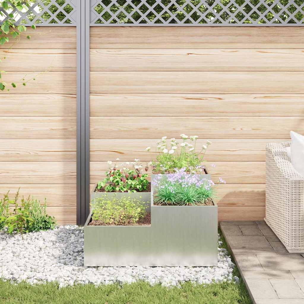 Pflanzkübel Silber 80 x 80 x 48 cm aus verzinktem Stahl, Moderne Form, robuster Blumentopf groß für Garten, Terrasse und Balkon