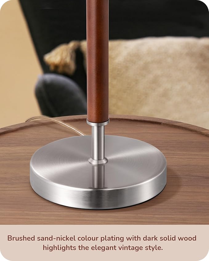 EDISHINE EDISHINE Mid Century Table Lamp Set of 2, Pull Chain Switch Bedside Lamp, Linen Shade, Solid Wood Pole & Brushed Nickel Metal Base, Modern Nightstand Lamp for Bedroom, Living Room, Office, E26 Base photo 6