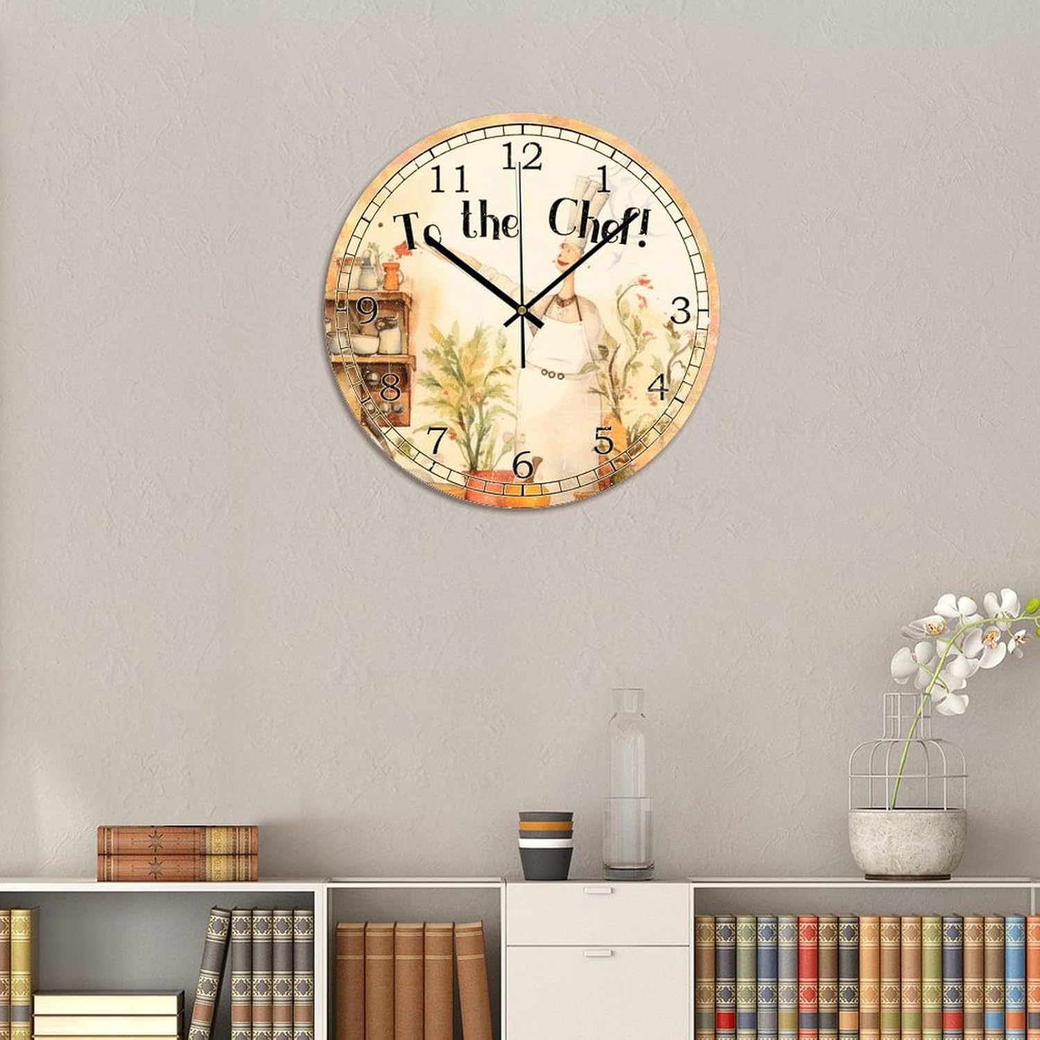 Kitchen to The Chef Farmhouse Wood Wall Clock 15 Inch Battery Operated Silent Non Ticking Wooden Clock for Kitchen, Living Room, Bedroom, Office,School