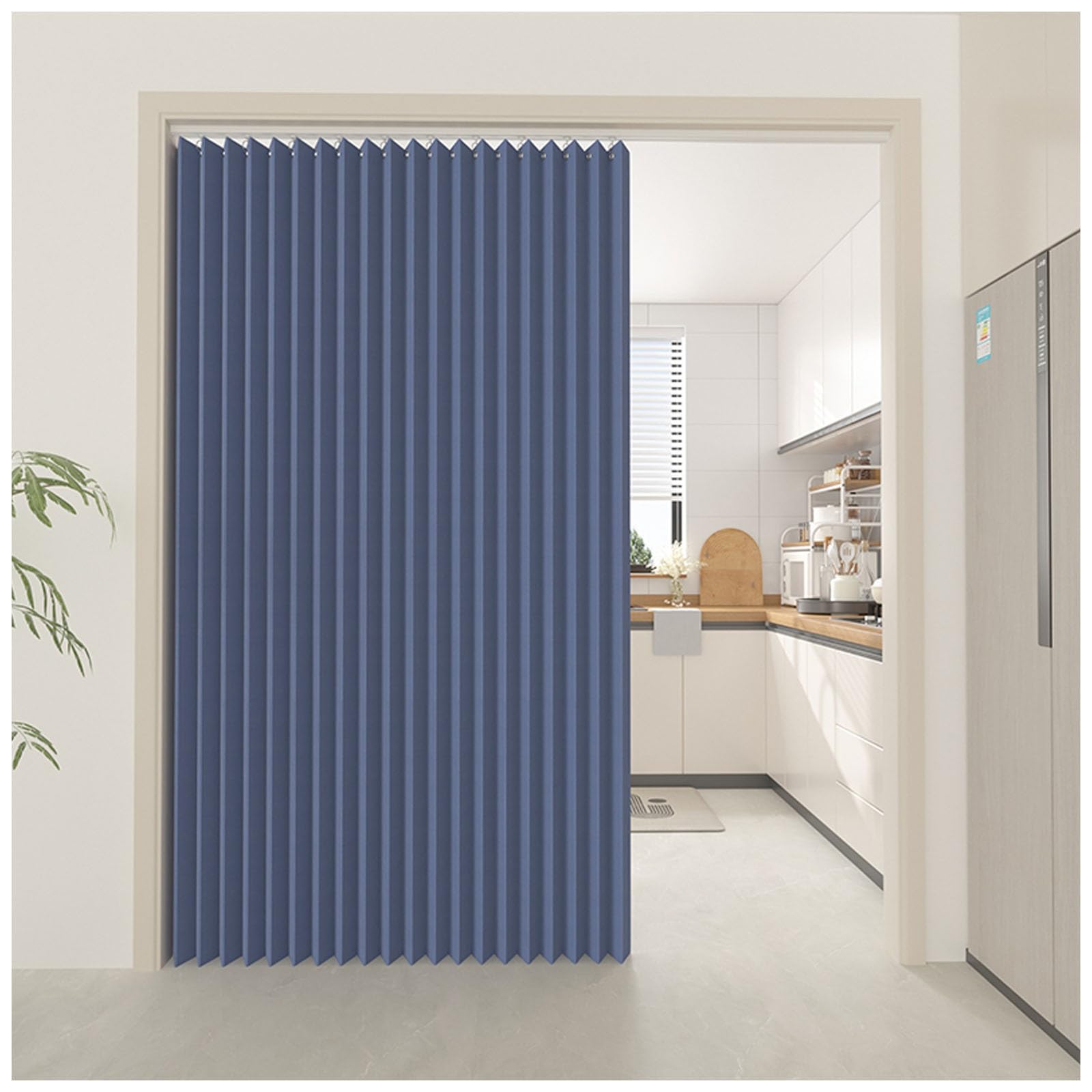 APMOE Home Room Darkening Door Curtains, Privacy Pleated Folding Curtain With Magnetic Closure Closet Door Curtains for Temporary Door Solutions Doorway Curtains(Blue,150x240cm)
