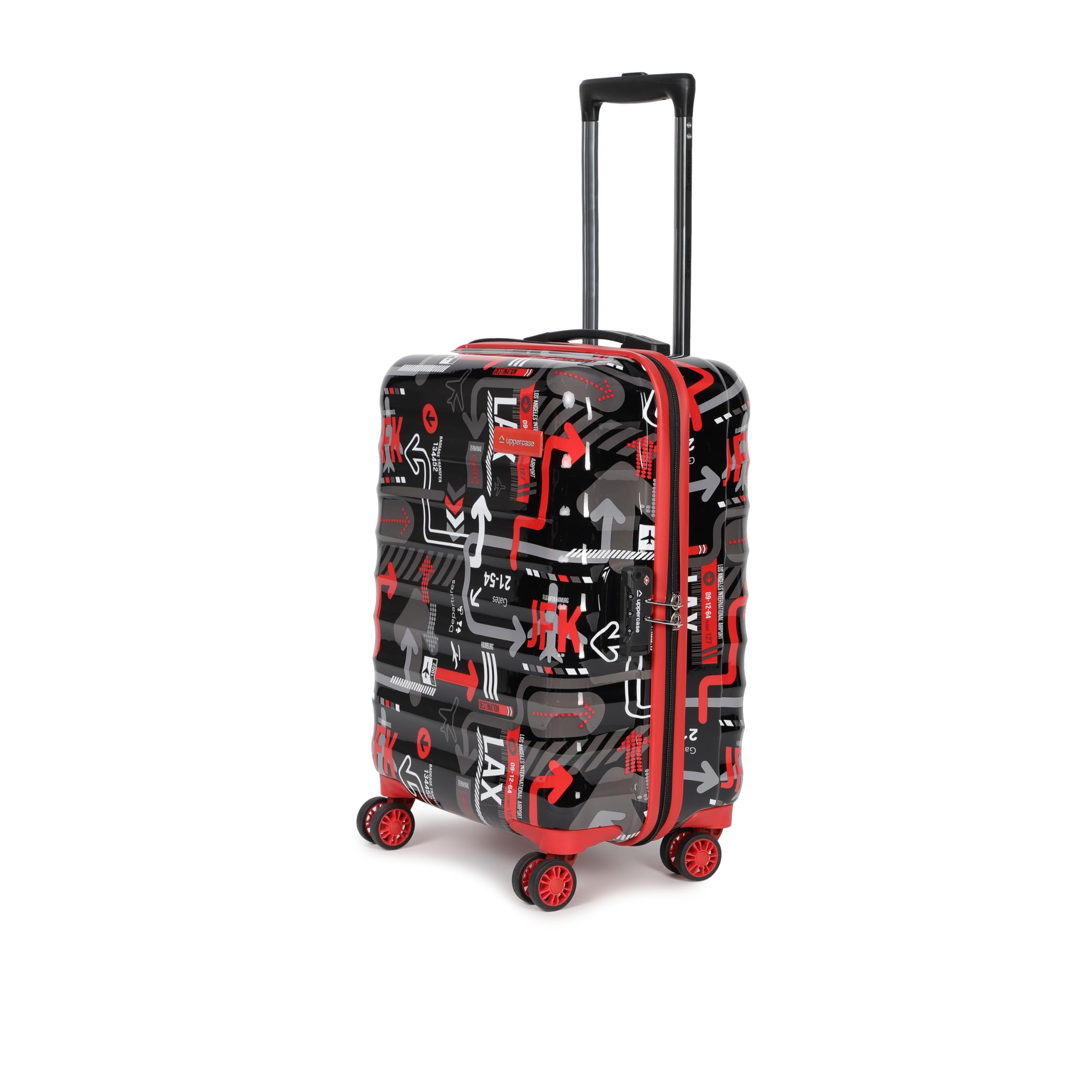 Jfk Plus 56 Cm Small Polyester Hard-Sided 8 Spinner Sustainable Cabin Trolley Bag With Tsa Lock, 2000 Days Warranty (Black)