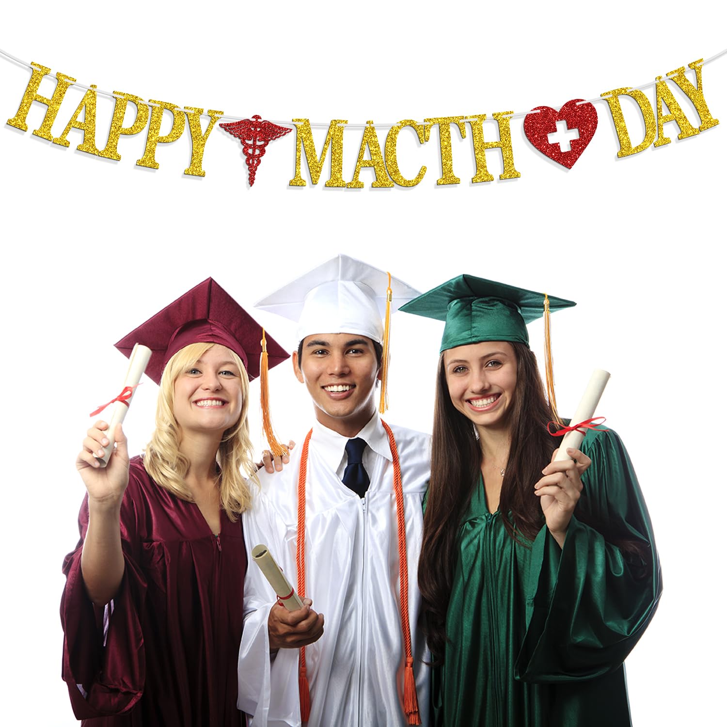 Happy Match Day Banner - Goldglitzer Wimpelkette Für Residency Match Day & Medizin-Abschlussfeier