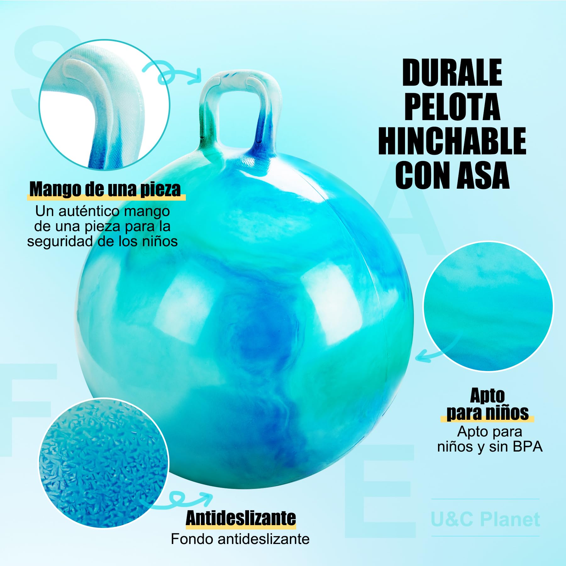 U&C Planet Balones Saltadores 45 cm Pelota de Salto para Niños 3-6 Pelota de Saltar Hinchable con Bomba Apto para Uso en Interiores y Exteriores Regalo Ideal - 4