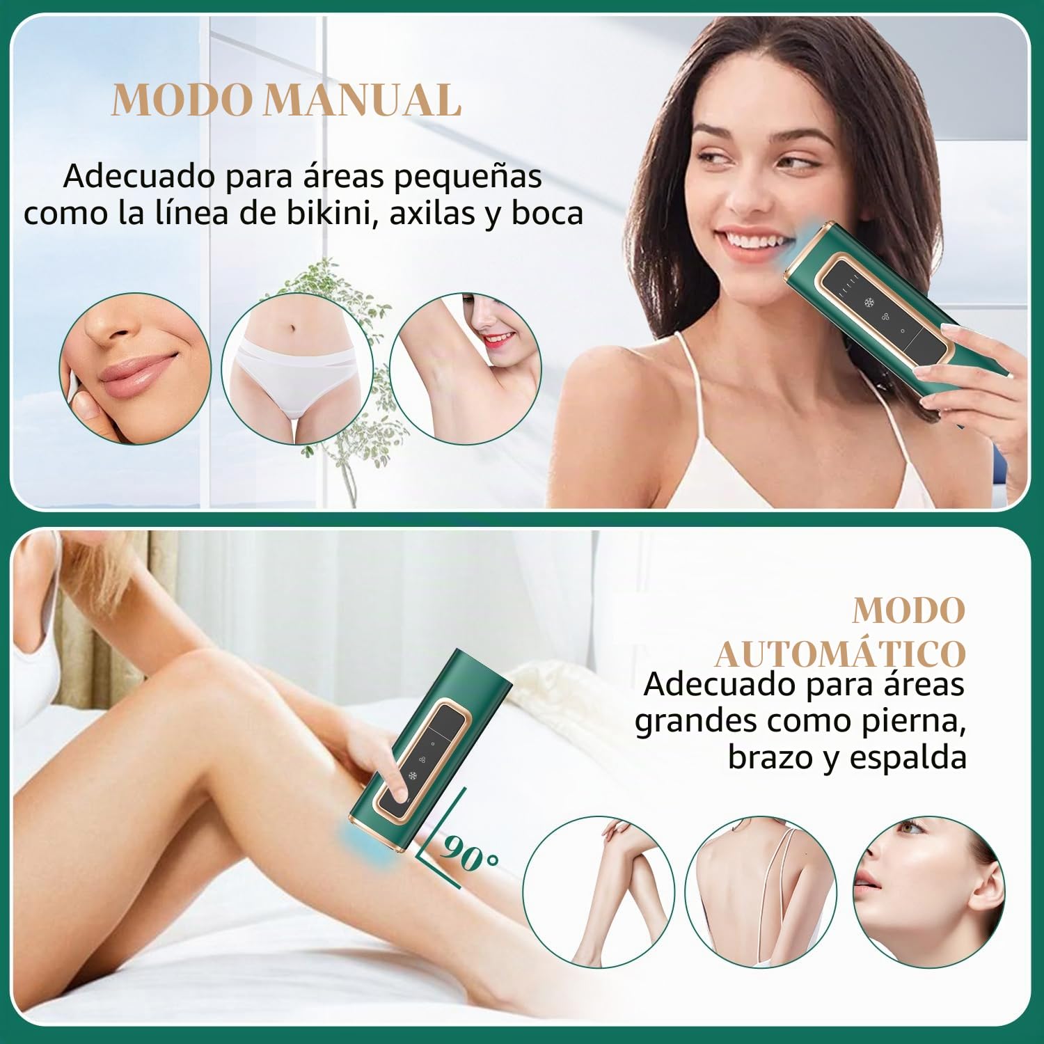 Dispositivo de depilación láser IPL con refrigeración por hielo para mujeres y hombres en casa, flash infinito, depiladora indolora para cara, axilas, brazos, línea de bikini, piernas (verde)