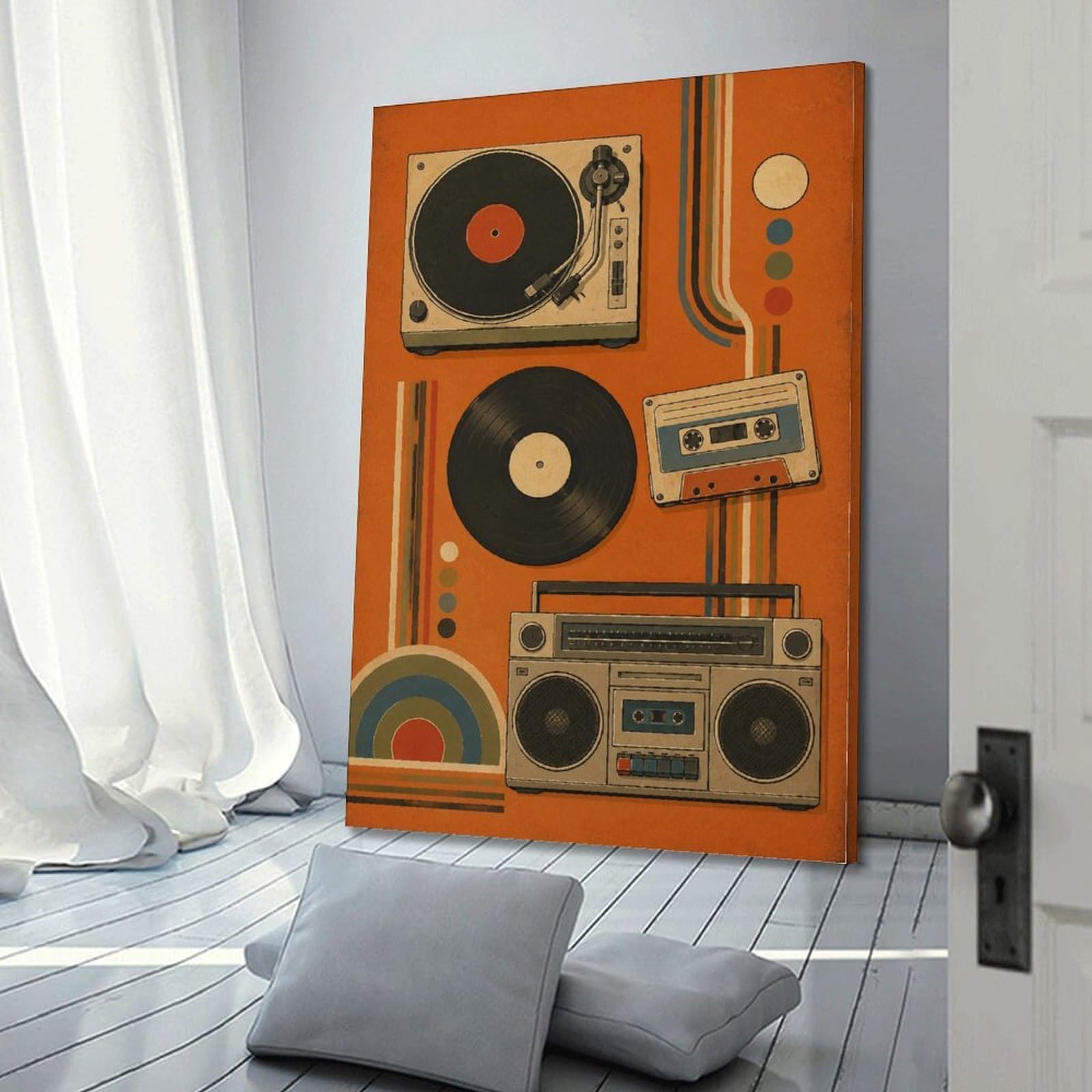 Poster da parete in tela con musica retrò, musicassetta in vinile, per decorazione della stanza, 61 x 91,4 cm