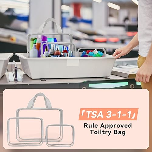Miniatura 4 de TISRATOK Neceser de maquillaje transparente de viaje de 10 piezas, de plástico, PVC, aprobado por la TSA, kit organizador con bolso con cremallera
