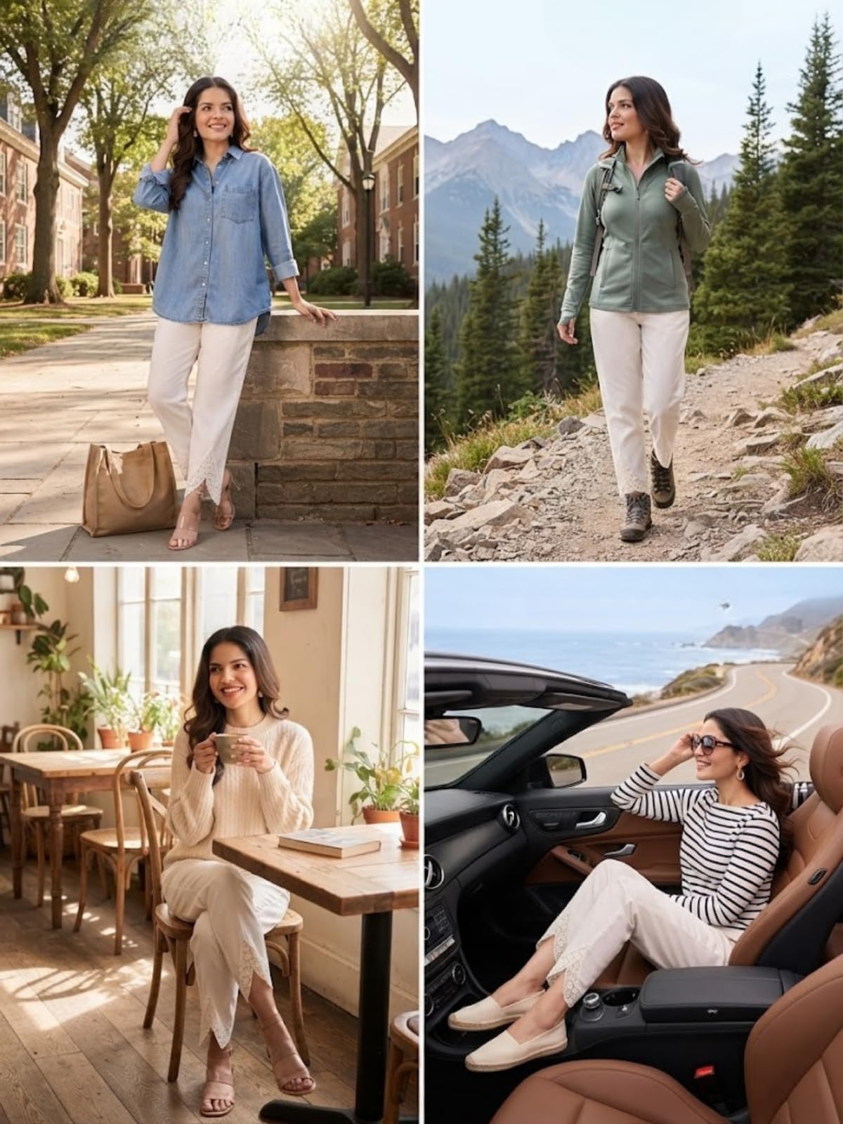 Leriya Fashion Pantaloni da donna | Pantaloni palazzo etnici in cotone con ricamo in pizzo | elastico in vita gamba larga casual pantaloni da donna | comodi pantaloni estivi da donna