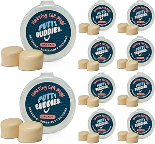 Earvolution Floating Putty Buddies Swim Earplugs - Made in USA, Doctor-Invented Moldable Premium Silicone Plugs Help Prevent Swimmer's Ear, 10 Pair Pack - Tan