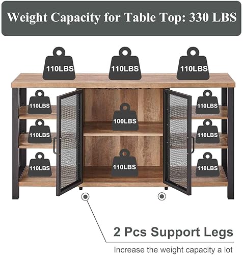 Miniatura 6 de FATORRI - Gabinete industrial de barra de vino para licores y vasos gabinete de café de madera de granja con estante de vino aparador de metal y