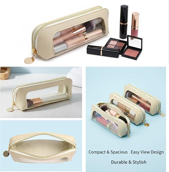 2 PCS Small Clear Makeup Bags for Woman PVC and Leather Makeup Bag