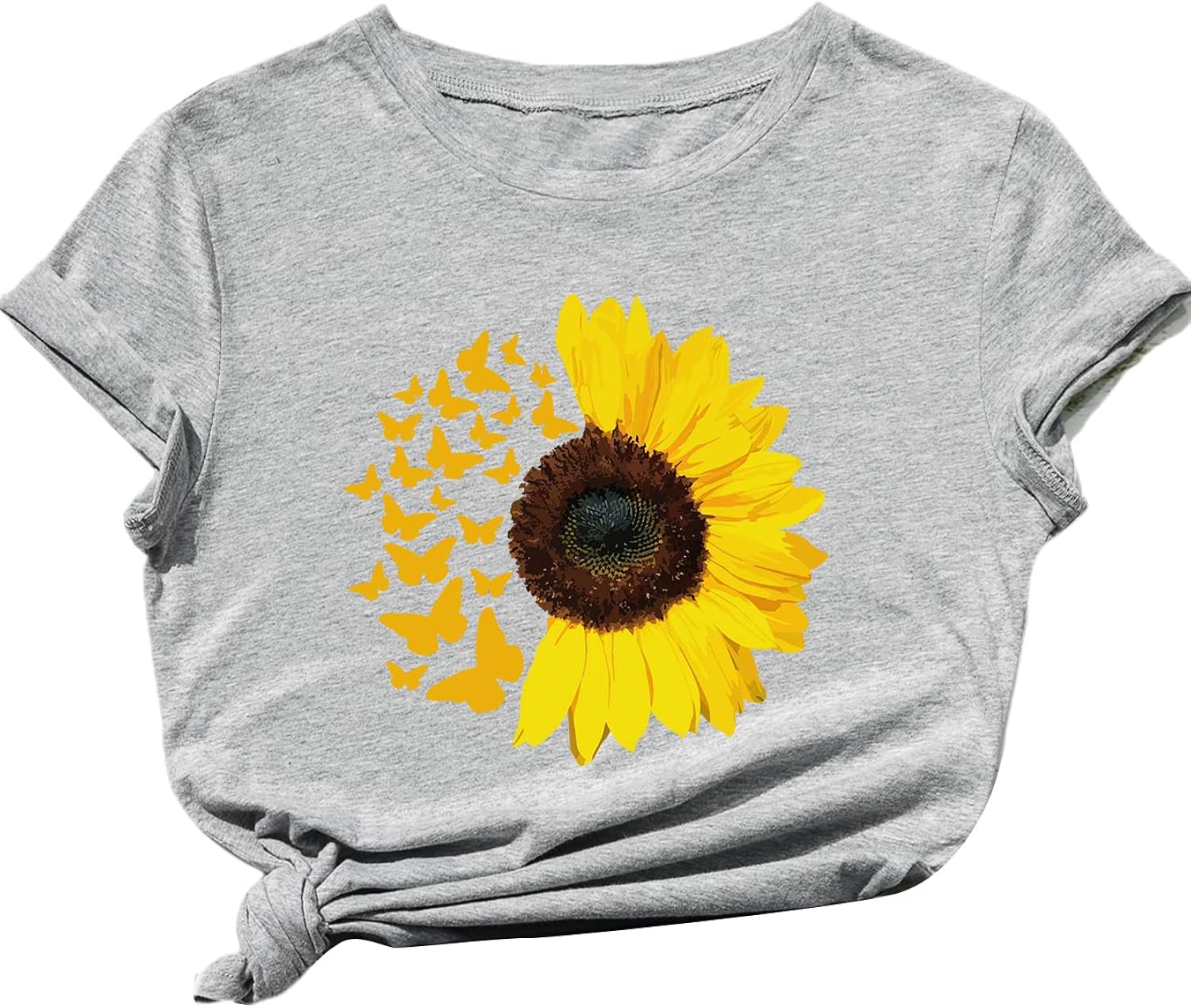 Romwe Women's Graphic Sunflower Print Short Sleeve Casual Blouse Tee Shirts