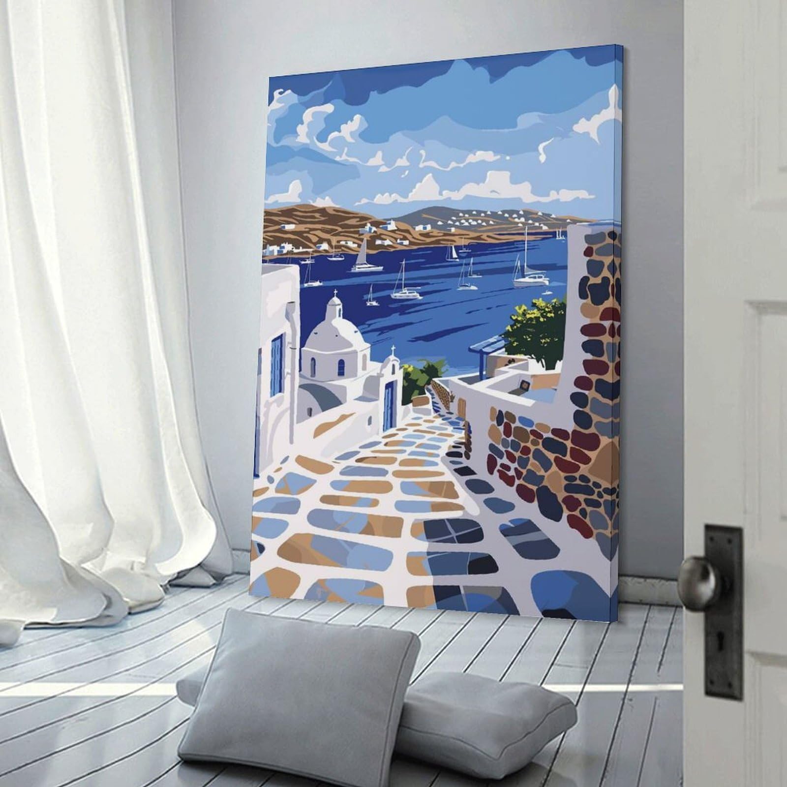 Junmoney Canvas Wall Decor Mykonos Greek Island, 20x30inch(50x75cm), for Gallery Wall Layouts in Home Or Office, Home Wall Art for Statement Displays