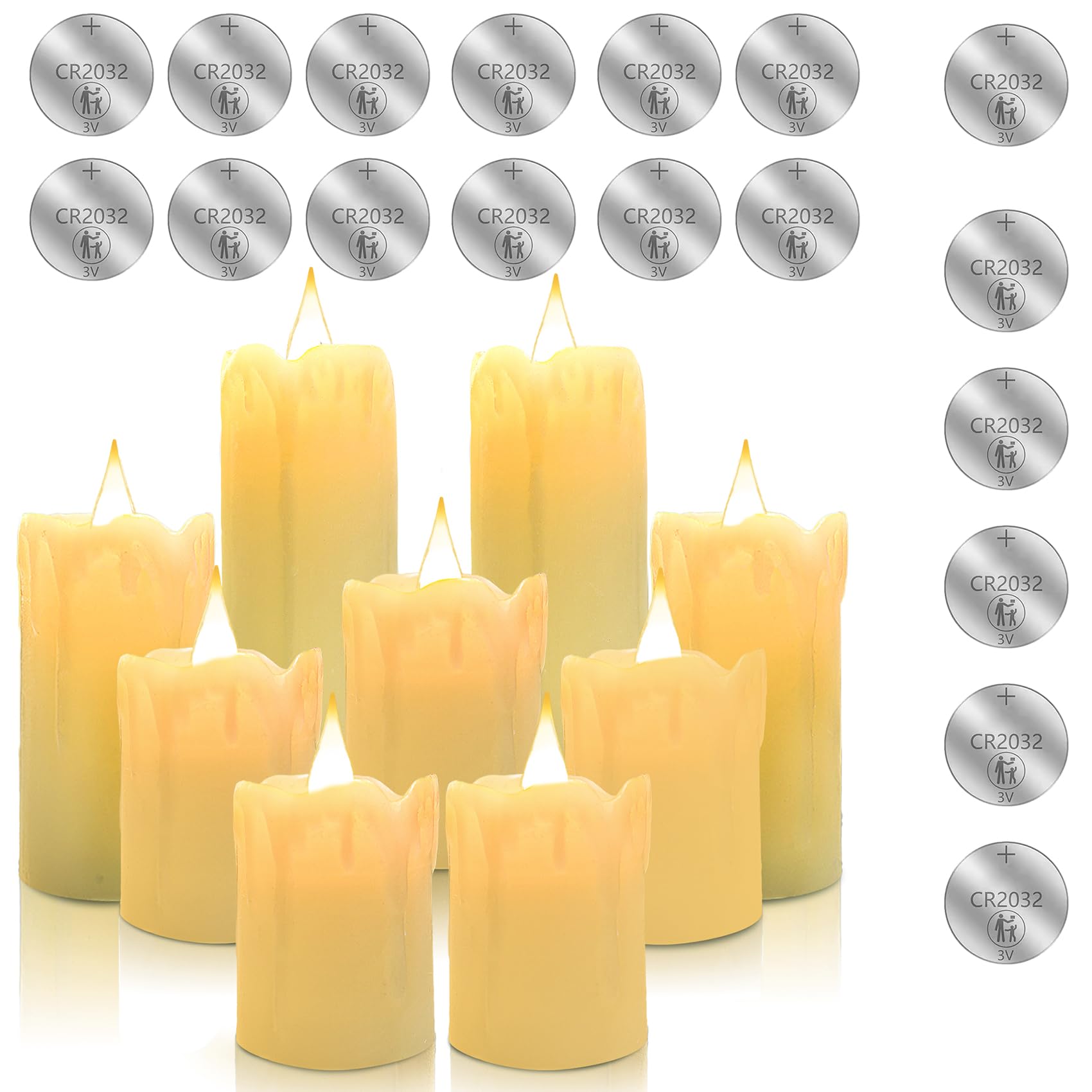 ACROSS Flickering Flameless Votive Candles LED Tea Light Battery Operated Candles, 2'' 3'' 4'' Candle Set of 9