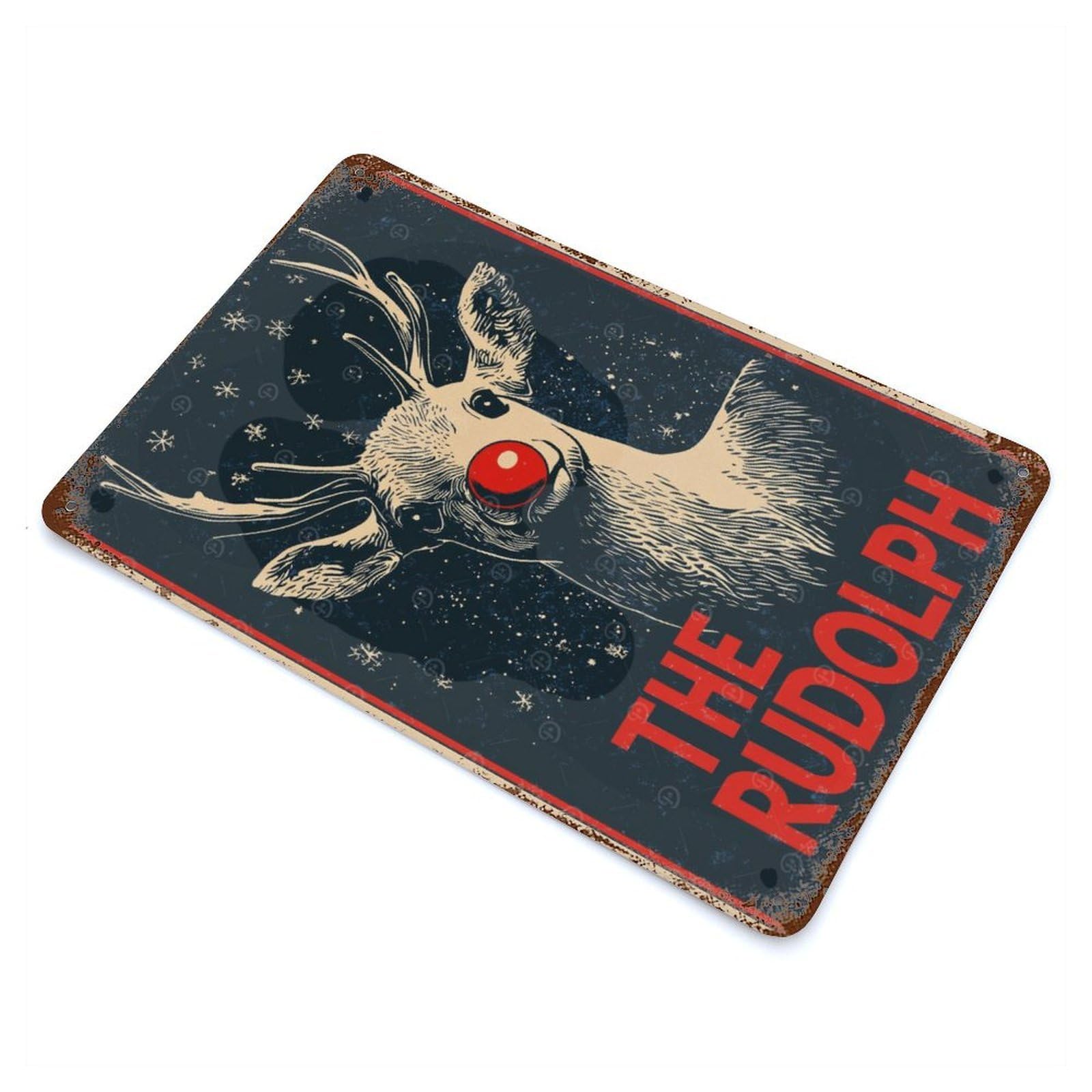 Garage Style Christmas Rudolph The Reindeer Rust Effect Tin Sign 11.8"x7.9", Industrial Home Decor for Bar And Workshop