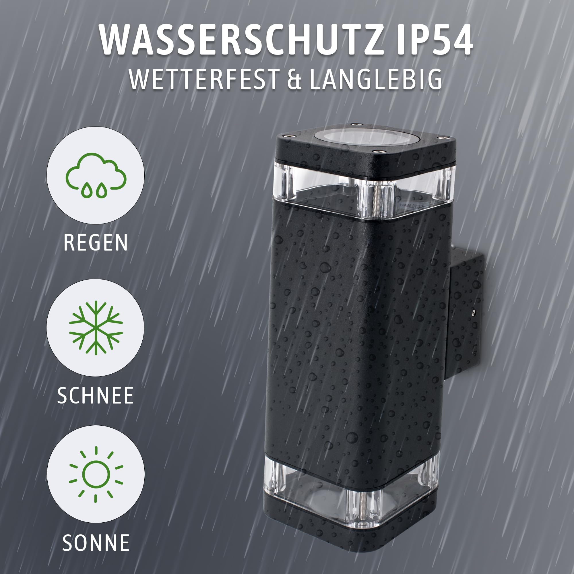 SSC-LUXon 2 Stück ATUNI Außenleuchten schwarz Up & Down - Wetterfeste aussen Wandleuchte IP54 für 2x GU10 (ohne Leuchtmittel)