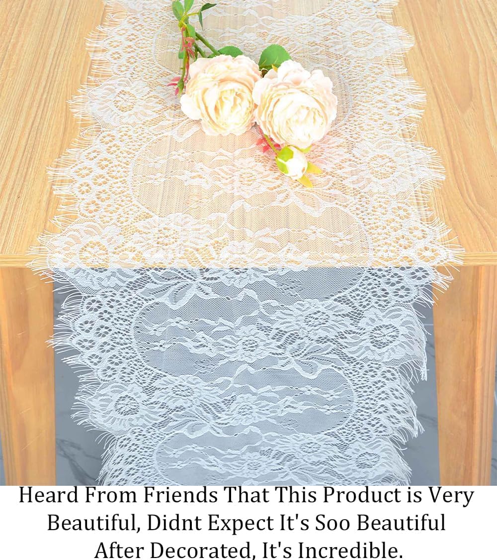 Pardecor Lace Table Runner 120inch 5pack White Table Runner for Wedding Table Overlay Floral Lace Table Runner White Lace Classy for Rustic Boho Bridal Decorations Christmas Table Runner (5, White)