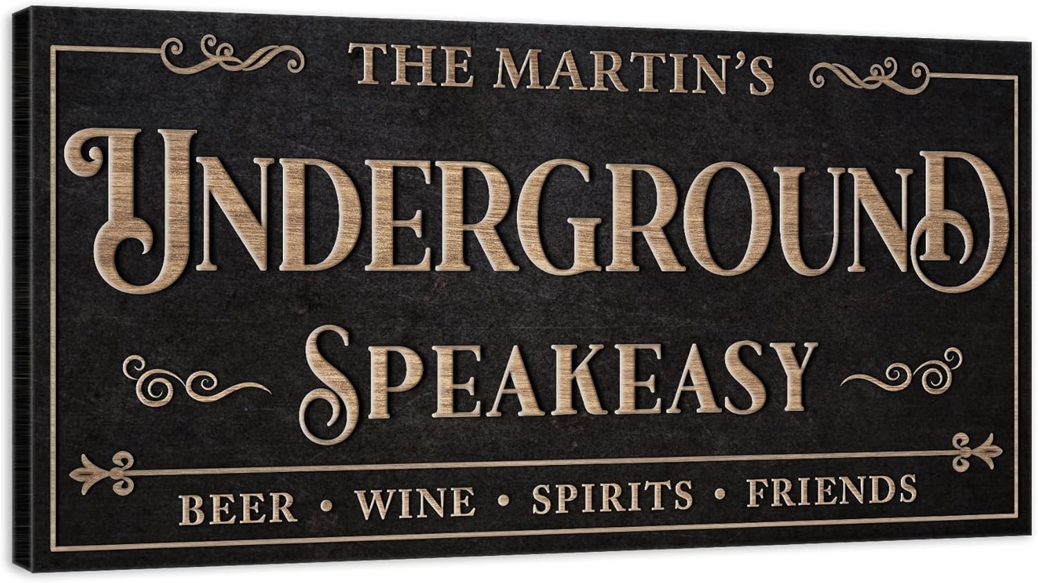 AWESOMETIK Underground Speakeasy Sign Personalized Canvas Wall Decor with Custom Family Name Vintage, Custom Bar Room, Entertainment Hall Living Room Lounge