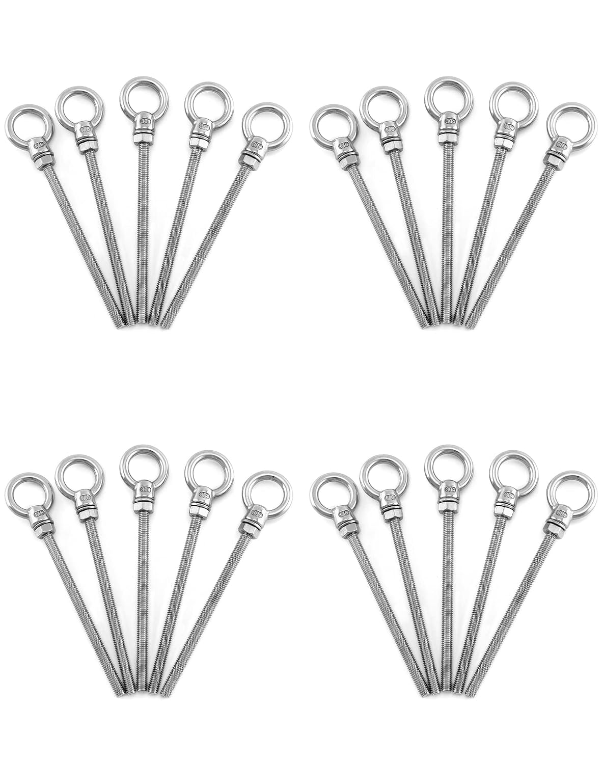 QWORK Threaded Eyebolts, 20 Pack 1/4" x 4" Long Stainless Steel Marine Grade Shoulder Eye Bolt M6