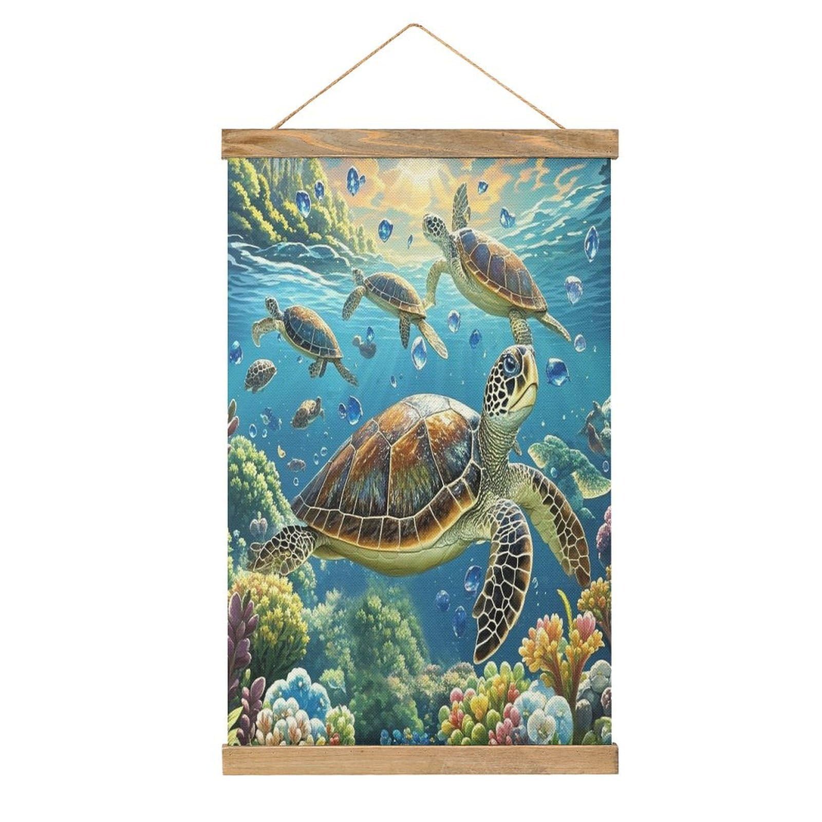 FekiLoot Sea Turtles Diamond Painting Wall Art Poster Hanger Frame Linen Wall Art Decor Vintage Hanging Poster Hanging Wall Decor Rustic Retro Wall Art Print for Living Room Decor 20.4 X 13.1Inches