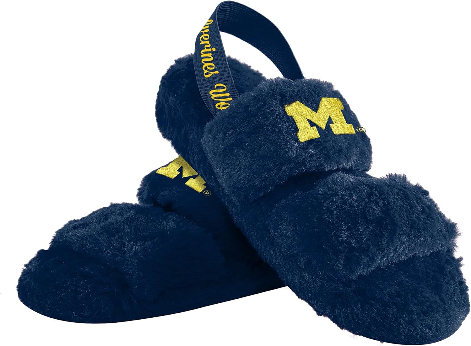 FOCO Womens NCAA College Team Color Heel Strap Wordmark Fuzzy Slide Slippers