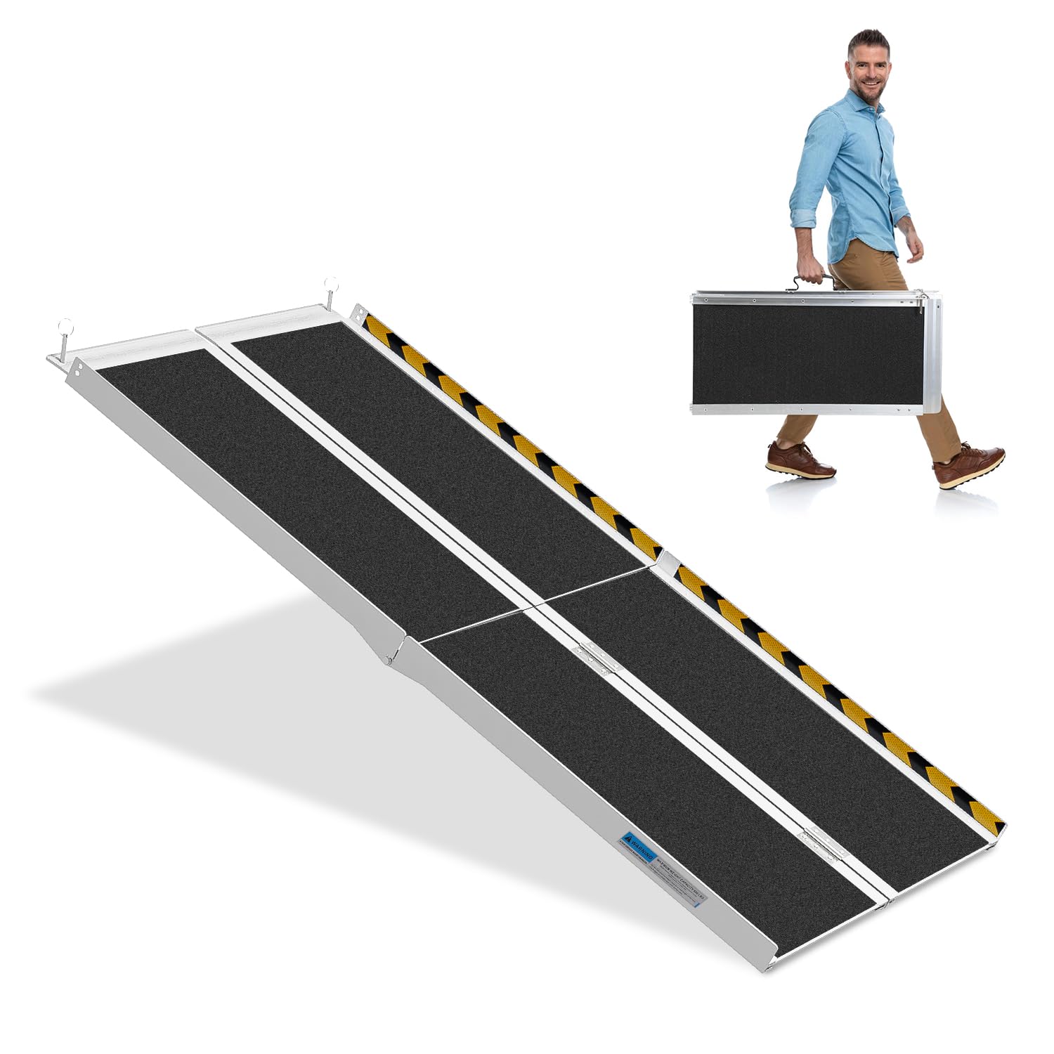 Herrselsam Rampa para silla de ruedas de 152 x 73 cm, soporta hasta 270 kg, con superficie antideslizante, portátil, para silla de ruedas, para casa, escalones, escaleras, apertura de puerta
