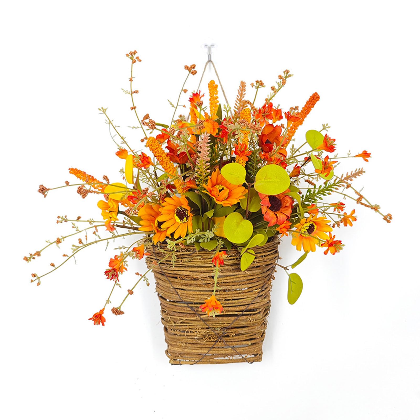 Tsophreniq Fall Hangings Wreath for Front Door Thanksgiving Harvest Artificial Sunflowers Basket Window Wall Decors Home Decorations Artificial Sunflowers Basket Door Hanger
